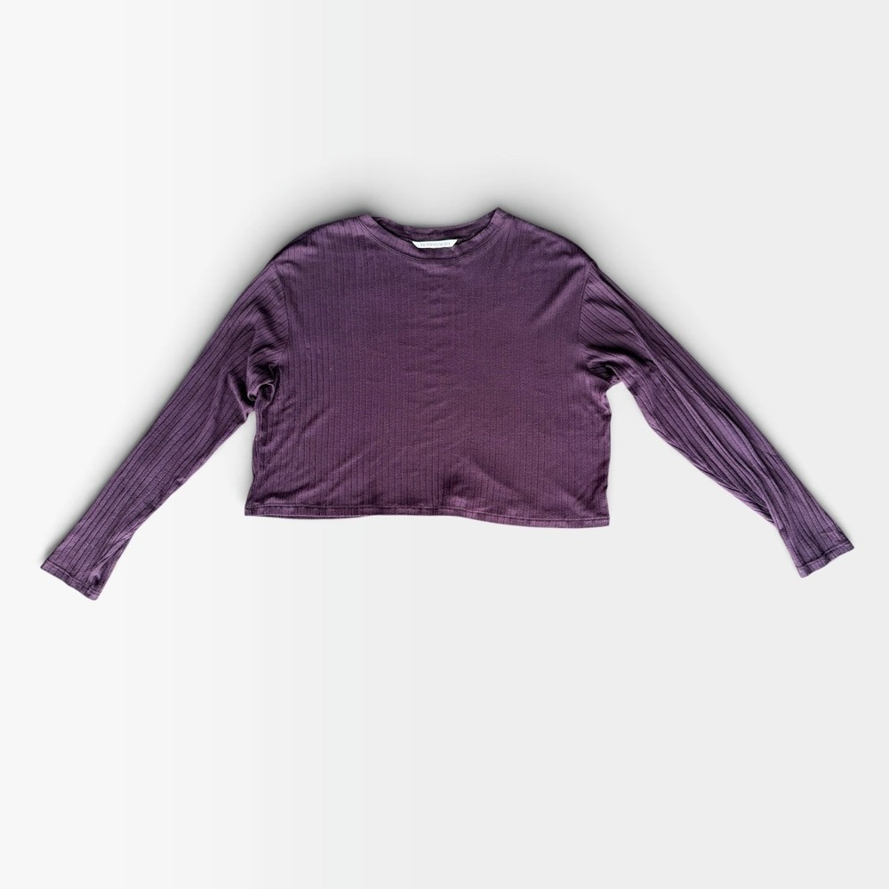 Victorias Secret Womens Ribbed Crop Top Plum Purple Long Sleeve Small